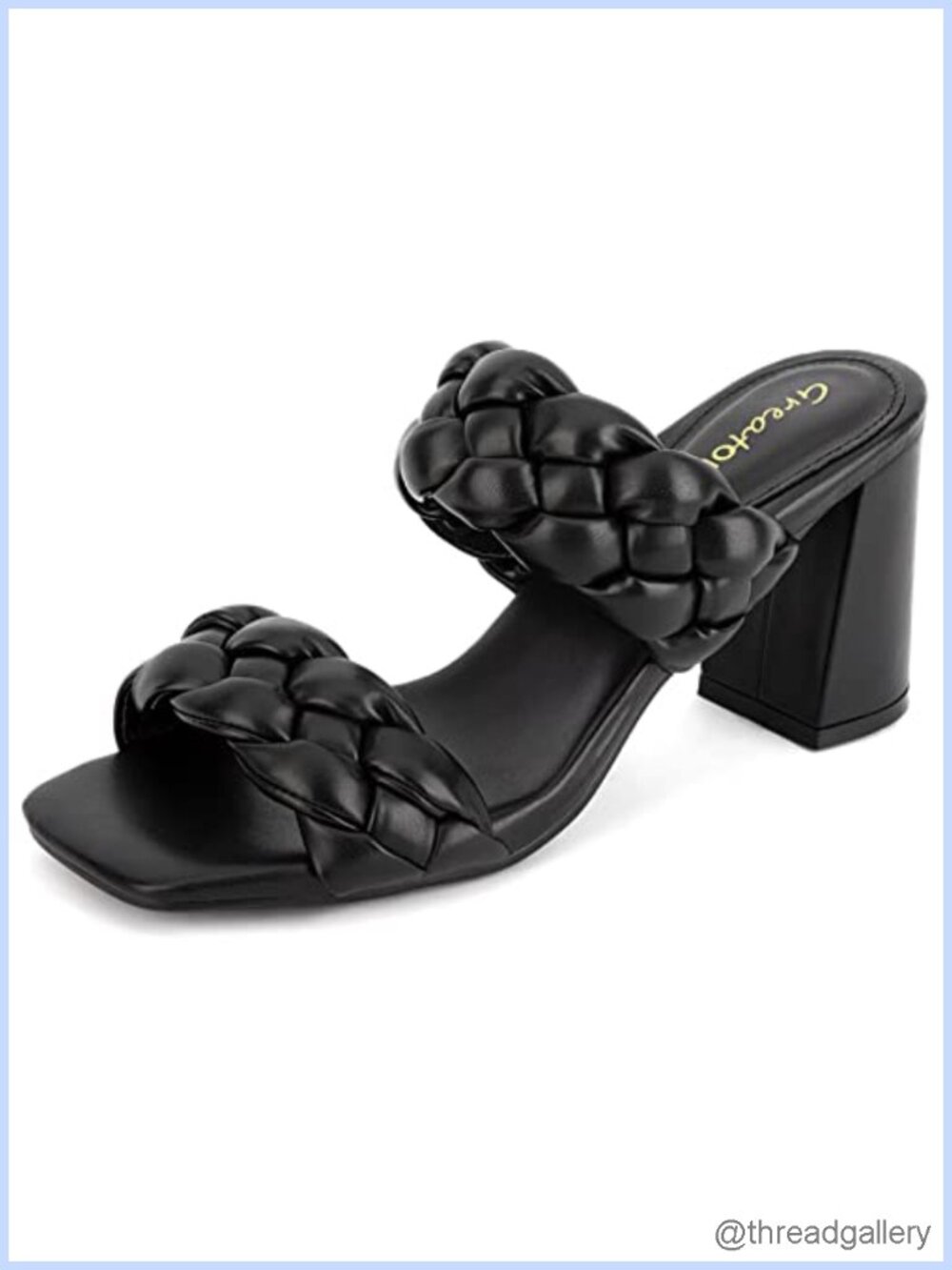 Braided Block Heel Sandals Square Toe Slip On Dress Shoes Faux Leather